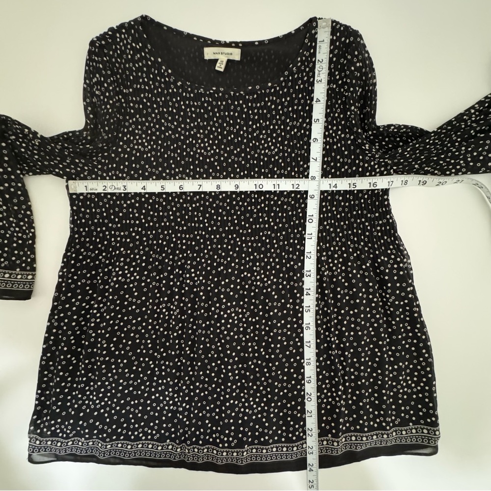 Max Studio Polka Dot Pleated Blouse XS Sheer Bell Sleeves - Picture 9 of 16